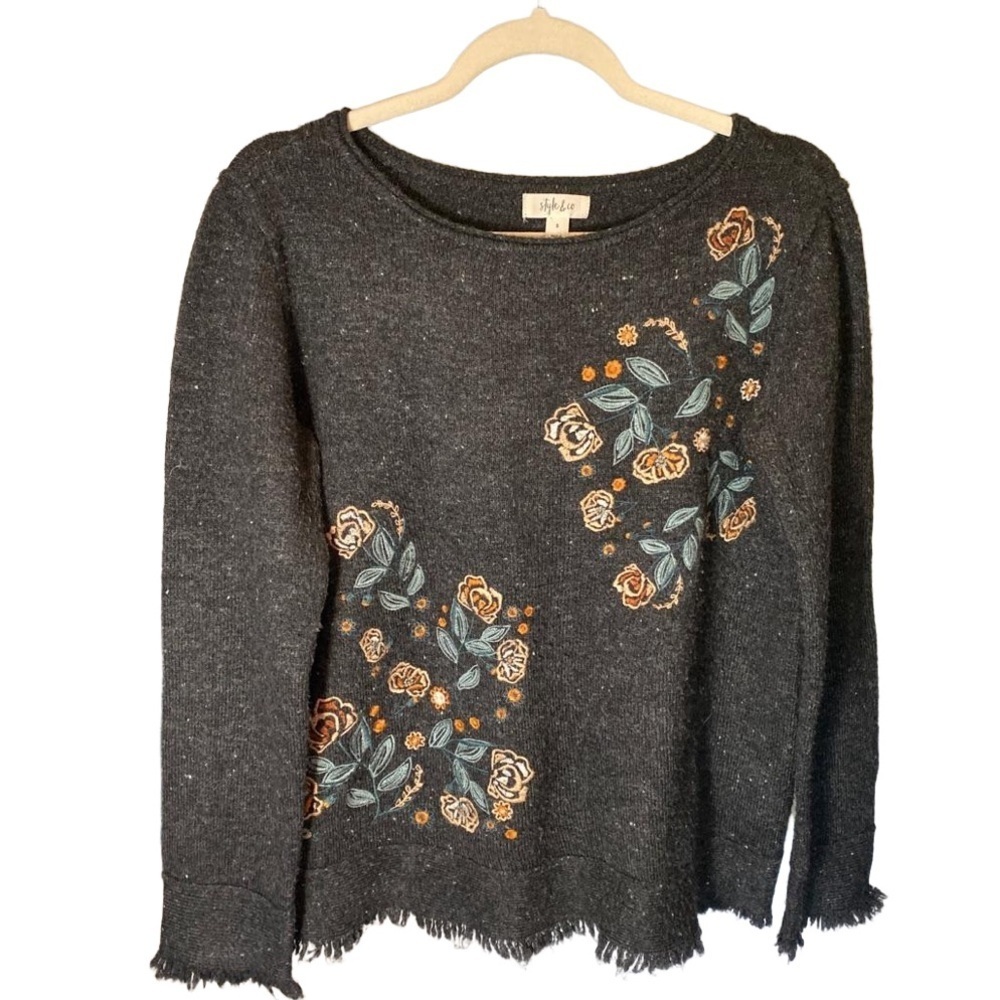 Style &co fringe sweater with embroidery size S